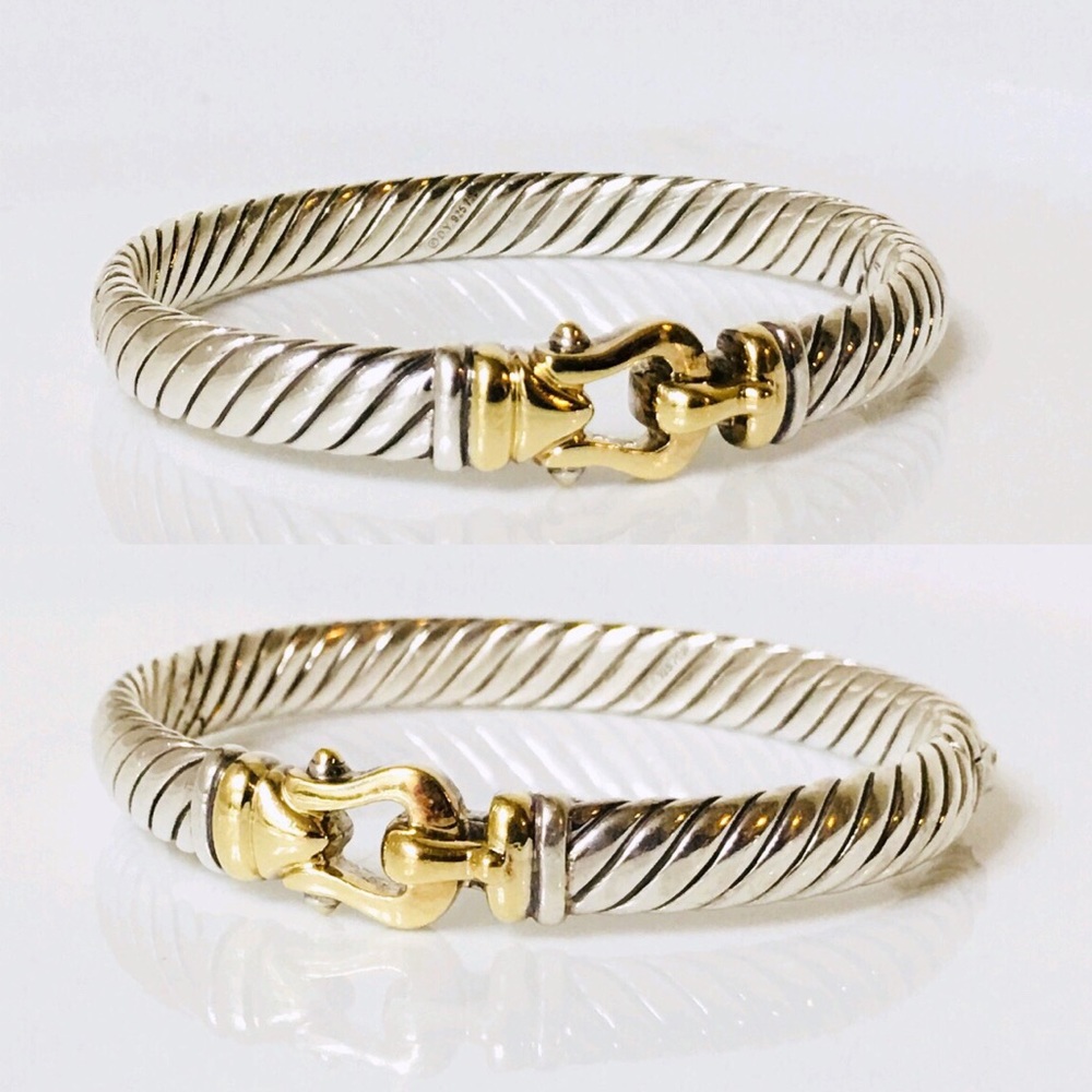 David Yurman 925 18k Cable Buckle Bangle Bracelet - Picture 2 of 8